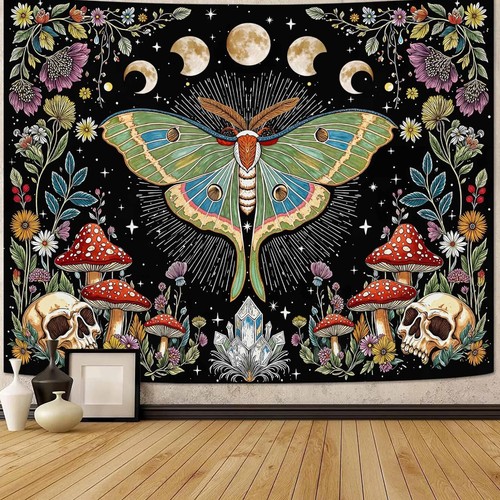 Moth tapestry boho mushroom - moth,