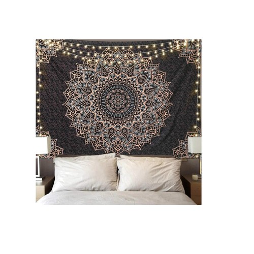 Black mandala tapestry wall - black,