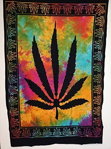 Tie dye cannabis leaf tapestry - tie,