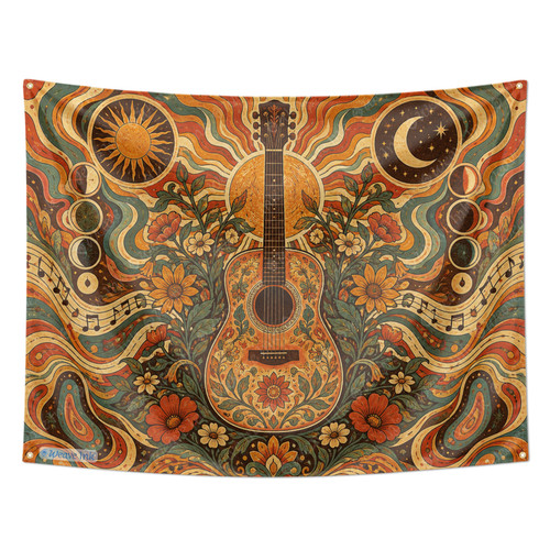 Boho music tapestry guitar - music,